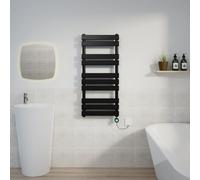 Warmehaus 1000x450mm Black Flat Panel Electric Towel Rail Timer 600W | Designer, Thermostatic, Prefilled, Child Lock, LCD Display, Dual Fuel, Energy Efficient, Bathroom Towel Radiator, Kitchen