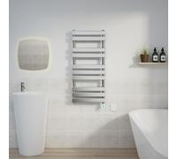 Warmehaus 1000x450mm Chrome Flat Panel Electric Towel Rail Timer 600W | Designer, Thermostatic, Prefilled, Child Lock, LCD Display, Dual Fuel, Energy Efficient, Bathroom Towel Radiator, Kitchen