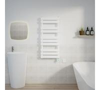 Warmehaus 1000x450mm White Flat Panel Electric Towel Rail Timer 600W | Designer, Thermostatic, Prefilled, Child Lock, LCD Display, Dual Fuel, Energy Efficient, Bathroom Towel Radiator, Kitchen