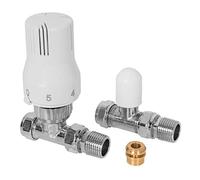 WarmeHaus 15mm Thermostatic White Straight Heating Radiator Valve and Lockshield with 15-8mm Reducer