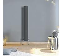 Warmehaus 1800x236mm Slimline Tall Vertical Radiators Anthracite Double Modern Wall-Mounted or Floor Standing Oval Panel Radiator