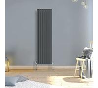 Warmehaus 1800x472mm Slimline Tall Vertical Radiators Anthracite Double Modern Wall-Mounted or Floor Standing Oval Panel Radiator