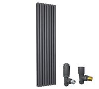 Warmehaus 1800x473mm Anthracite Double Oval Column Vertical Radiator | Thermostatic Valves Set, Central Heating, Premium Mild Steel, High Heat Output