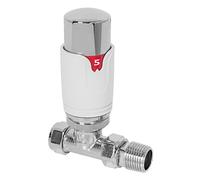 WarmeHaus 1x Straight Chrome/White Thermostatic Radiator Valve | 15mm Inlet