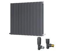 Warmehaus 600 x 750mm Anthracite Radiator Horizontal Flat Panel Double Central Heating with Angled Thermostatic Radiator Valves