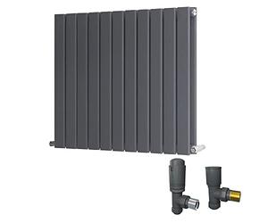 Warmehaus 600 x 750mm Anthracite Radiator Horizontal Flat Panel Double Central Heating with Angled Thermostatic Radiator Valves