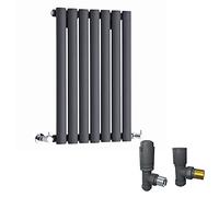 Warmehaus 600x414mm Anthracite Single Oval Column Horizontal Radiator | Thermostatic Valves Set, Central Heating, Premium Mild Steel, High Heat Output