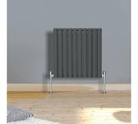 Warmehaus 600x590mm Slimline Horizontal Radiators Anthracite Double Modern Wall-Mounted or Floor Standing Oval Panel Radiator