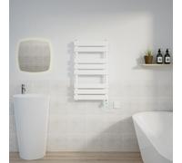 Warmehaus 800x450mm White Flat Panel Electric Towel Rail Timer 400W | Designer, Thermostatic, Prefilled, Child Lock, LCD Display, Dual Fuel, Energy Efficient, Bathroom Towel Radiator, Kitchen