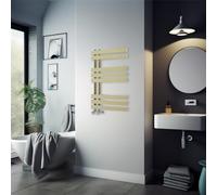 Warmehaus 800x600mm Brushed Brass Flat Designer Heated Towel Rail Radiator