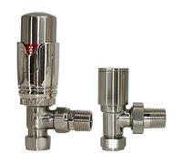 Warmehaus Angled Thermostatic Radiator Valve and Lockshield Satin Nickel | Solid Brass, 15mm Inlet, 1/2” BSP MI Outlet, TRV