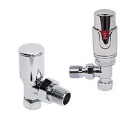 Warmehaus Angled Thermostatic Radiator Valve Pack Chrome | for Towel Rails Radiator, 15mm TRV