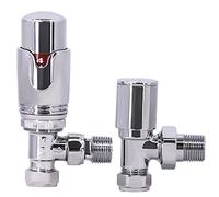 WarmeHaus Angled Thermostatic Radiator Valve Pack Chrome | Solid Brass, 15mm Inlet, 1/2” BSP MI Outlet, TRV