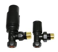 Warmehaus Angled Thermostatic Radiator Valve TRV and Lockshield Black | Solid Brass, 15mm Inlet, 1/2” BSP MI Outlet