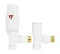 Warmehaus Angled Thermostatic Radiator Valve TRV and Lockshield White | Solid Brass, 15mm Inlet, 1/2” BSP MI Outlet