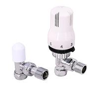 Warmehaus Angled Thermostatic Radiator Valve White Chrome and Lockshield | Solid Brass, 15mm Inlet, 1/2” BSP MI Outlet, TRV