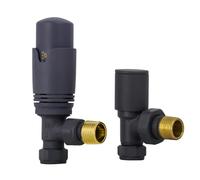WarmeHaus Angled Thermostatic TRV Radiator Valve Pack Anthracite | Solid Brass, 15mm Inlet, 1/2” BSP MI Outlet