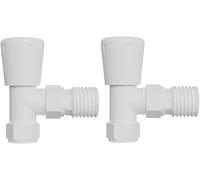 Warmehaus Angled Towel Radiator Valves Round White Pair | for Towel Rail Radiator, Solid Brass, 15mm Inlet