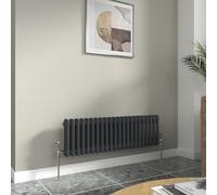 Warmehaus Anthracite 300x1010mm Double Column Bathroom Traditional Radiator | Grey Small Radiator, Horizontal Wall Mounted, Central Heating, Designer Cast Iron Style, Kitchen Living Room Bedroom
