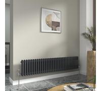 Warmehaus Anthracite 300x1460mm Double Column Bathroom Traditional Radiator | Grey Small Radiator, Horizontal Wall Mounted, Central Heating, Designer Cast Iron Style, Kitchen Living Room Bedroom