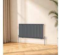 Warmehaus Anthracite 450 x 1003mm Single Designer Grey Radiator Oval Panel | Modern Oval Column Wall Mounted Horizontal Radiator Central Heating, for Bathroom, Kitchen, Bedroom, Under Window