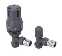Warmehaus Anthracite Angled Thermostatic Radiator Valve and Lockshield | Solid Brass, 15mm Inlet, 1/2” BSP MI Outlet, TRV