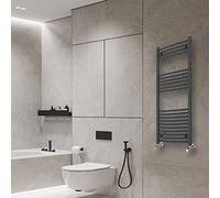 Warmehaus Anthracite Heated Towel Rail Bathroom Ladder Radiator Curved with Free Angled Pair Of Valves - 1200x500mm