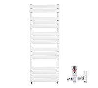 Warmehaus Bathroom Flat Panel Heated Towel Rail Radiator 1600x600mm White | Angled TRV Thermostatic Radiator Valve Set, Modern Central Heating Radiator Warmer, Minimalist