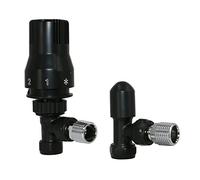 Warmehaus Black Angled Thermostatic Radiator Valve and Lockshield | Solid Brass, 15mm Inlet, 1/2” BSP MI Outlet, TRV