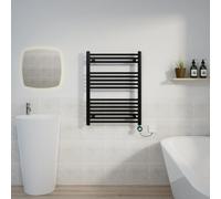 Warmehaus Black Electric Heated Towel Rail Straight Thermostatic Bathroom Towel Radiator with Timer - 800x600mm 400W
