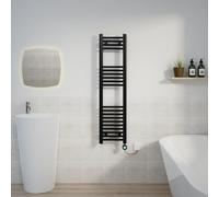 Warmehaus Black Electric Straight Thermostatic Towel Radiator 1200x300mm | Timer, Prefilled, LCD Display, Child Lock, Dual Fuel, Mild Steel, Wall Mounted, Bathroom Ladder Towel Warmer