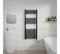 Warmehaus Black Electric Straight Thermostatic Towel Radiator 1200x500mm | Timer, Prefilled, LCD Display, Child Lock, Dual Fuel, Mild Steel, Wall Mounted, Bathroom Ladder Towel Warmer