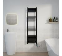 Warmehaus Black Electric Straight Thermostatic Towel Radiator 1400x400mm | Timer, Prefilled, LCD Display, Child Lock, Dual Fuel, Mild Steel, Wall Mounted, Bathroom Ladder Towel Warmer