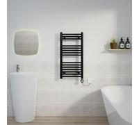 Warmehaus Black Electric Straight Thermostatic Towel Radiator 800x400mm | Timer, Prefilled, LCD Display, Child Lock, Dual Fuel, Mild Steel, Wall Mounted, Bathroom Ladder Towel Warmer