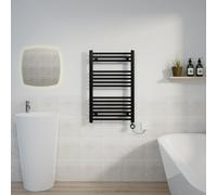 Warmehaus Black Electric Straight Thermostatic Towel Radiator 800x500mm | Timer, Prefilled, LCD Display, Child Lock, Dual Fuel, Mild Steel, Wall Mounted, Bathroom Ladder Towel Warmer