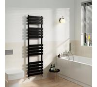 Warmehaus Black Flat Panel Heated Towel Rail Radiator Ladder Rad Central Heating Towel Warmer for Bathroom Kitchen 1600x450mm