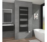 Warmehaus Black Flat Panel Thermostatic Electric Heated Towel Rail WIFI Connection Timer Child Lock Bathroom Radiator 1600x600mm