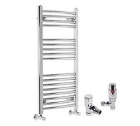 Warmehaus Contemporary Curved Heated Bathroom Towel Rail Radiator Rad 900 x 450mm Chrome - with Angled Thermostatic Radiator Valve TRV Pack