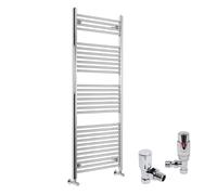 Warmehaus Contemporary Straight Heated Bathroom Towel Rail Radiator Rad 1500 x 600mm Chrome - with Angled TRV & Lockshield