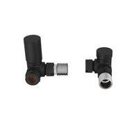 WarmeHaus Corner Radiator Valve Angled with Lockshield Black | Solid Brass, 15mm Inlet, Round Head, Central Heating