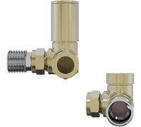 WarmeHaus Corner Radiator Valve Angled with Lockshield Brushed Brass | Solid Brass, 15mm Inlet, Round Head, Central Heating