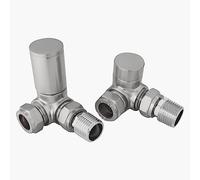 WarmeHaus Corner Radiator Valve Angled with Lockshield Satin Nicke | Solid Brass, 15mm Inlet, Round Head, Central Heating