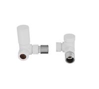 WarmeHaus Corner Radiator Valve Angled with Lockshield White | Solid Brass, 15mm Inlet, Round Head, Central Heating