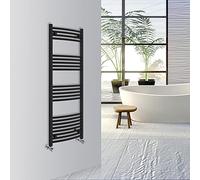 Warmehaus Curved Bathroom Heated Towel Rail Warmer Radiator Central Heating 1400x500mm - Black