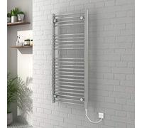 Warmehaus Curved Electric Heated Bathroom Towel Rail Warmer Radiator Rad Chrome 1100 x 500 mm - 250W Manual