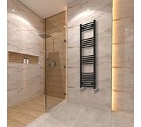 (1400x400mm) Warmehaus Curved Heated Towel Rail Central Heating for Bathroom Kitchen Radiator Ladder Black