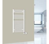 Warmehaus Curved Prefilled Electric Heated Towel Rail Thermostatic with LCD Display Heating Element White 1100x600mm