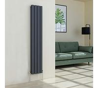 Warmehaus Designer Flat Panel Radiator Anthracite 1600x272mm Wall Vertical | Modern Tall Central Heating, Wall Mounted, Grey Radiators, Double Column, Steel, for Bathroom Bedroom Living Room