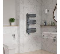 Warmehaus Designer Smart WiFi Thermostatic Electric Bathroom Heated Towel Rail Warmer Radiator with Timer D Shape Tube 800x450mm Sand Grey