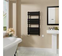 Warmehaus Electric Flat Panel Heated Towel Rail Black Bathroom Ladder Radiator Warmer 950x500mm 400W